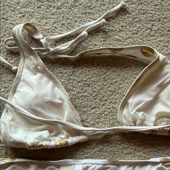 Vintage y2k Local Motion White and Gold Polka Dot Bikini - Picture 3 of 4